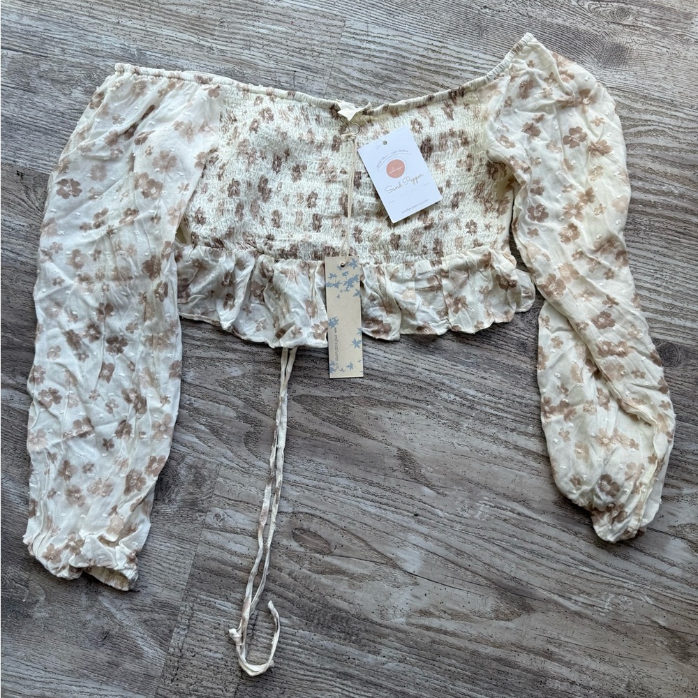 Endless Blu Floral Long Sleeve Crop Top~ Small - Picture 4 of 7